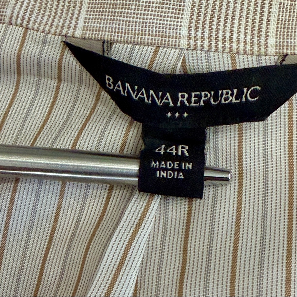 Banana‎ Republic Men Beige Linen Cotton Blazer Sport Jacket 44R 2 Button Lined - Picture 3 of 15